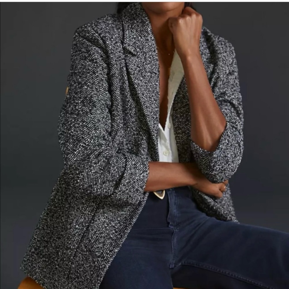 Avec Les Filles Anthropologie Blazer XS Herringbone Tweed French Girl Chic